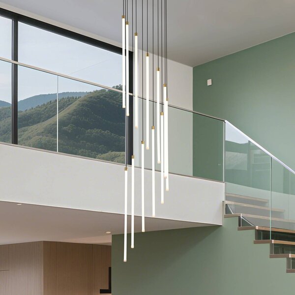 Searchlight Lampada LED a sospensione Flare, color ottone, Ø 35 cm, CCT, 12 luci. dimmerabile, Ottone / Oro, Soggiorno / Sala da pranzo, Metallo