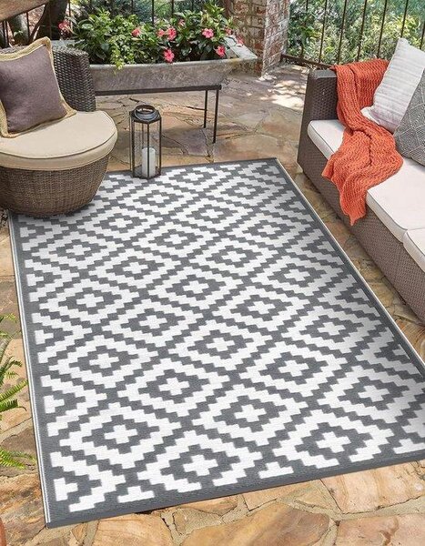 Tappeto in plastica riciclata e pieghevole per esterni – ideale per il giardino, la terrazza o un picnic – impermeabile e resistente allo sporco – verde Nirvana/bianco – 120 x 180 cm