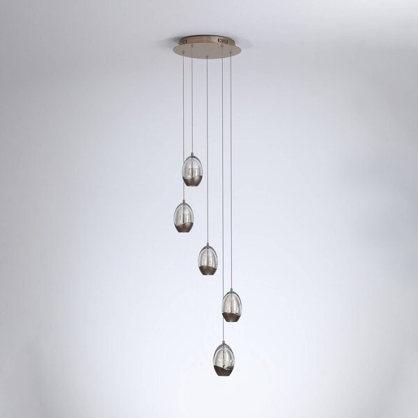 Searchlight Lampada LED a sospensione Seeds, Ø 30 cm, color crema, vetro, 5 luci. dimmerabile, Crema / Ambra, Soggiorno / Sala da pranzo, Vetro