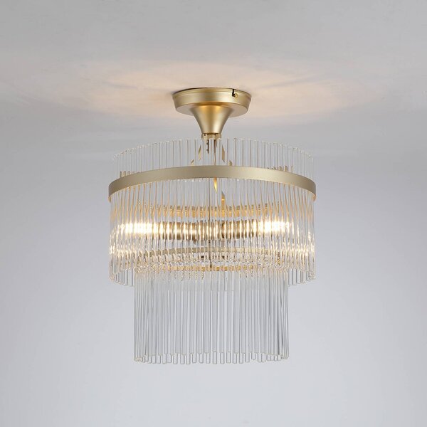 Searchlight Plafoniera soffitto Lara, dimmerabile, Ottone / Oro, Soggiorno / Sala da pranzo, Vetro, Plafoniera