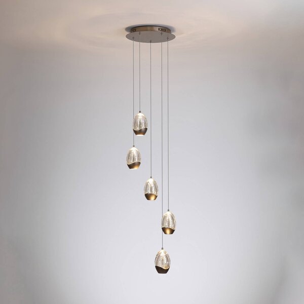 Searchlight Lampada LED a sospensione Seeds, Ø 30 cm, color crema, vetro, 5 luci. dimmerabile, Crema / Ambra, Soggiorno / Sala da pranzo, Vetro