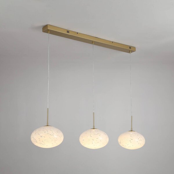 Searchlight Lampada LED a sospensione Confetti, lunghezza 115 cm, colore oro/bianco, vetro dimmerabile, Ottone / Oro, Soggiorno / Sala da pranzo, Vetro, Moderno
