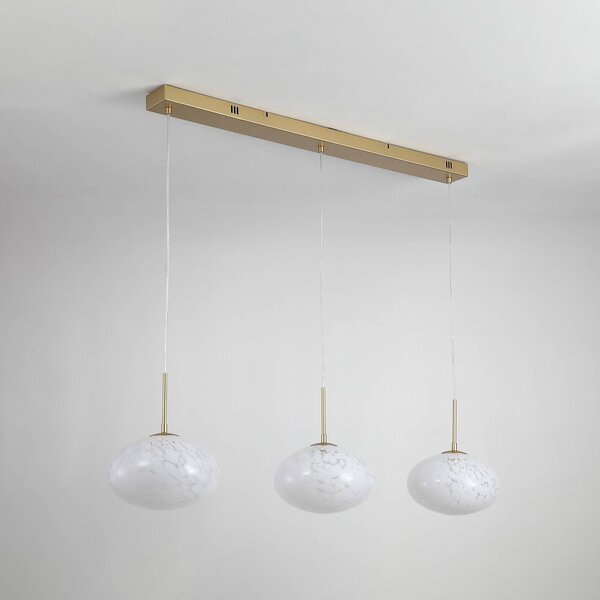 Searchlight Lampada LED a sospensione Confetti, lunghezza 115 cm, colore oro/bianco, vetro dimmerabile, Ottone / Oro, Soggiorno / Sala da pranzo, Vetro, Moderno