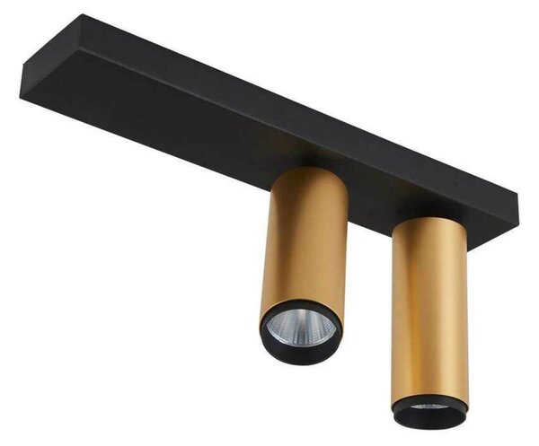 LOOM DESIGN Faretto da soffitto a LED X-Beam, 2 luci, nero/oro dimmerabile, Nero, Soggiorno / Sala da pranzo, Alluminio, Moderno
