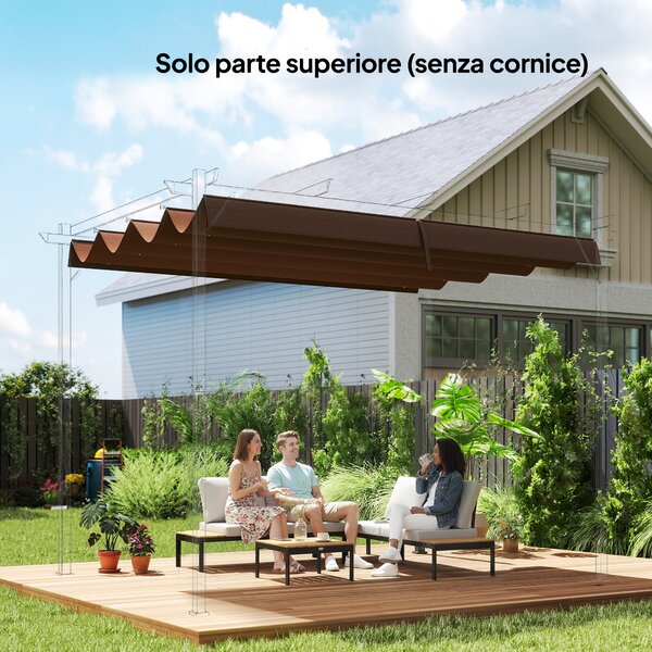 Outsunny Telo Pergola per Esterni Anti UV in Poliestere Bianco Caffè con 8 Fori di Drenaggio, 286x245 cm | Aosom Italy