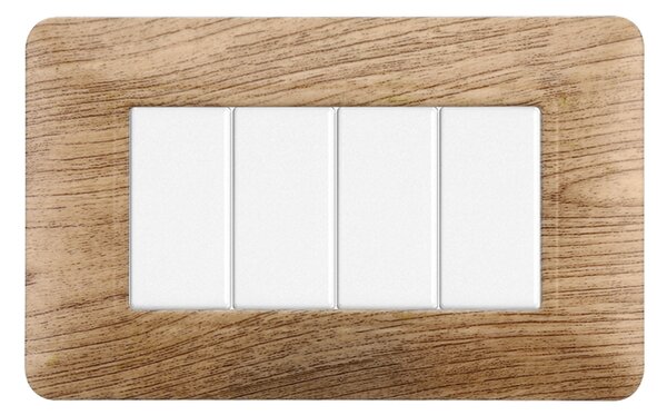 Placca 4 moduli 504 in plastica legno chiaro compatibile anche con BTicino Matix