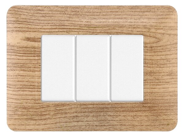 Placca 3 moduli 503 in plastica legno chiaro compatibile anche con BTicino Matix