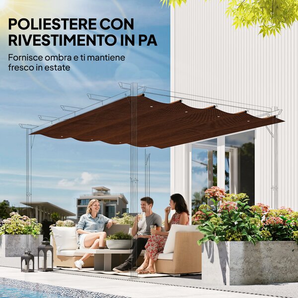 Outsunny Telo Pergola per Esterni Anti UV in Poliestere Bianco Caffè con 8 Fori di Drenaggio, 286x245 cm | Aosom Italy