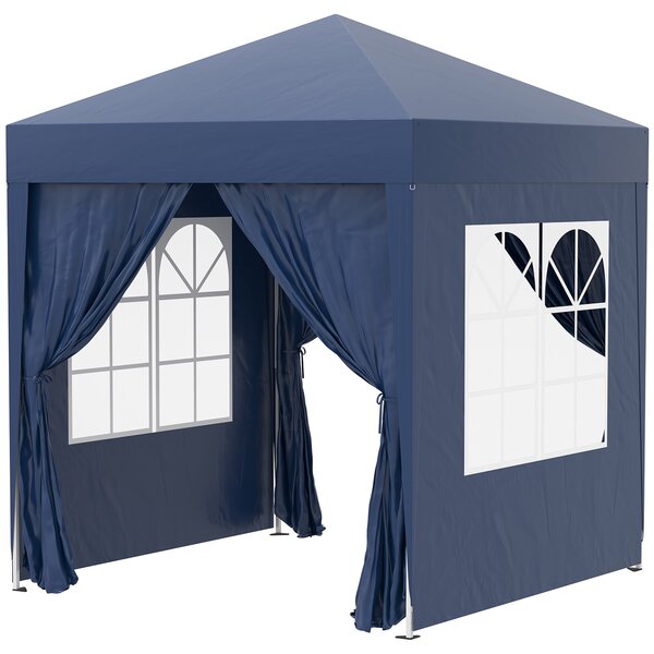 Outsunny Gazebo Pieghevole Pop Up con 4 Pareti Rimovibili in Poliestere e Acciaio, 2x2 m, Blu | Aosom Italy