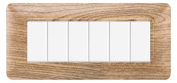 Placca 6 moduli 506 in plastica legno chiaro compatibile anche con BTicino Matix