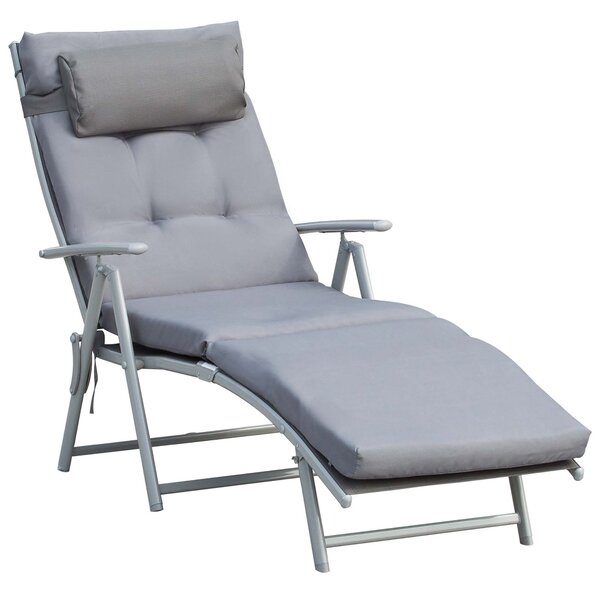 Outsunny Sdraio da Giardino Pieghevole con Materassino e Cuscino, Schienale con 7 Reclinazioni, 137x63.5x100.5cm, Grigio|Aosom