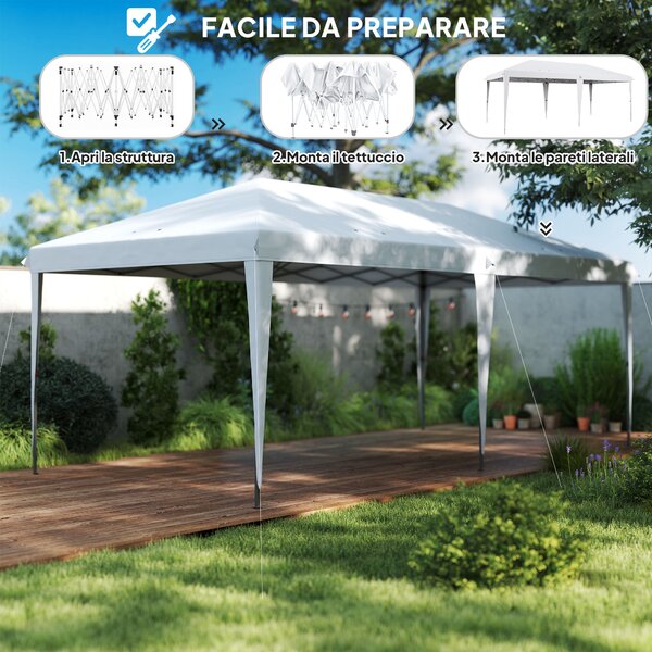 Outsunny Gazebo Pieghevole da Giardino Pop-up, Tendone per Feste con Sacca di Trasporto, 6x3 m, Bianco | Aosom Italy