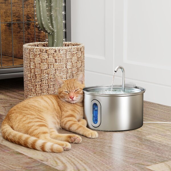 PawHut Fontanella per Gatto 2.5L con Luce LED e 2 Modalità di Flusso, in Acciaio Inox, 19.4x19.4x18.7 cm, Argento | Aosom Italy