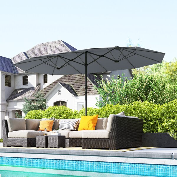 Outsunny Ombrellone Doppio 436 x 260 cm, Protezione UV Ombrellone in Acciaio con Manovella, Grigio scuro