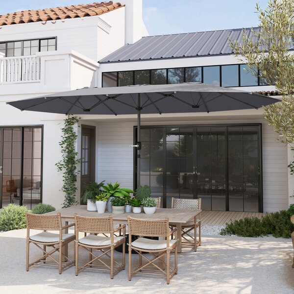 Outsunny Ombrellone Doppio 436 x 260 cm, Protezione UV Ombrellone in Acciaio con Manovella, Grigio scuro