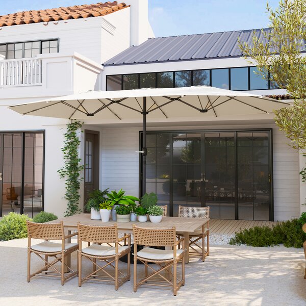Outsunny Ombrellone doppio 436 x 260 cm, Protezione UV, Ombrellone in acciaio con manovella, Beige