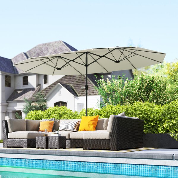Outsunny Ombrellone doppio 436 x 260 cm, Protezione UV, Ombrellone in acciaio con manovella, Beige