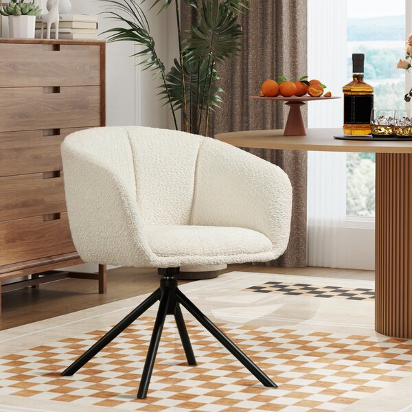 HOMCOM Poltrona, sedia imbottita con seduta confortevole, girevole, rivestimento accogliente, fino a 120 kg, Bianco crema
