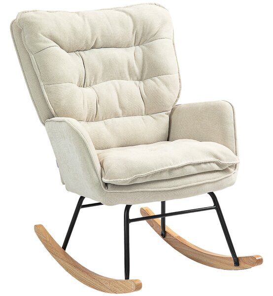 HOMCOM Sedia a Dondolo, Sedile Largo, Altezza Schienale, Telaio in Faggio, Fino a 120 kg, Beige