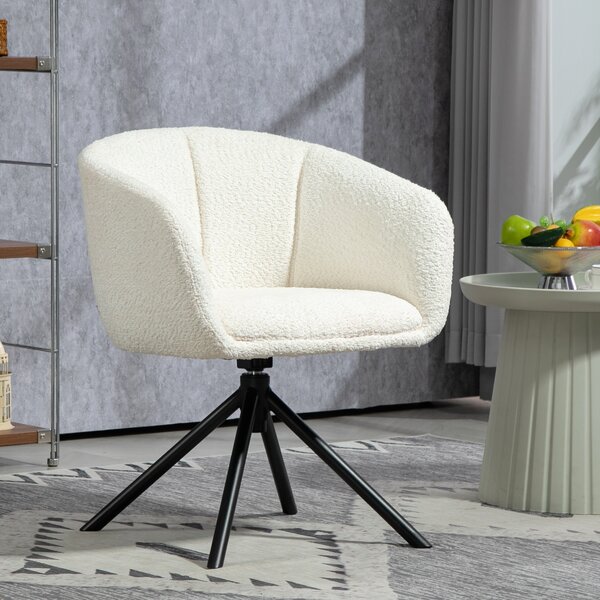 HOMCOM Poltrona, sedia imbottita con seduta confortevole, girevole, rivestimento accogliente, fino a 120 kg, Bianco crema