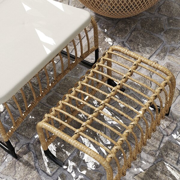 Outsunny Poltrona Relax in Rattan con Poggiapiedi Resistente ai Raggi UV Poltrona da Giardino con Cuscino Cinghie 65 x 93 x 80 cm Legno Naturale | Aosom Italy