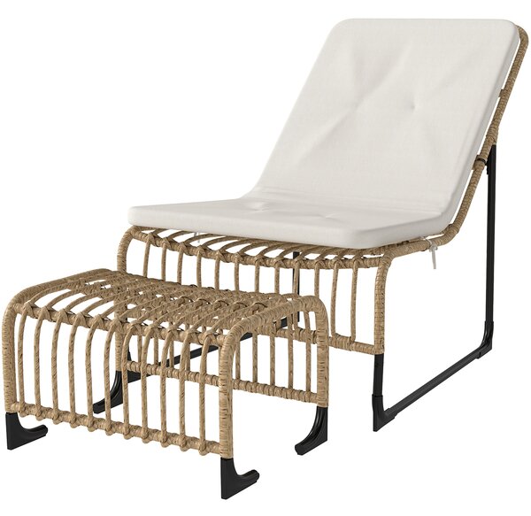 Outsunny Poltrona Relax in Rattan con Poggiapiedi Resistente ai Raggi UV Poltrona da Giardino con Cuscino Cinghie 65 x 93 x 80 cm Legno Naturale | Aosom Italy