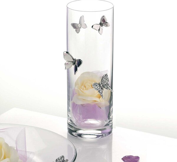 Bongelli Preziosi Vaso in vetro trasparente con farfalle in argento in stile moderno Vetro Vasi Classici