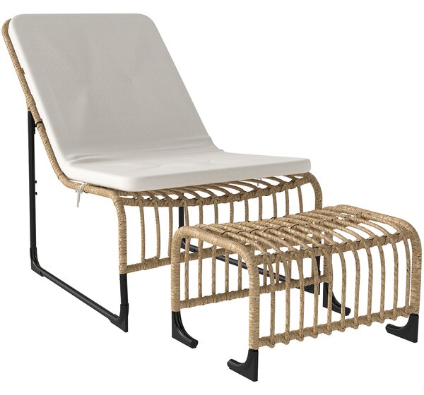 Outsunny Poltrona Relax in Rattan con Poggiapiedi Resistente ai Raggi UV Poltrona da Giardino con Cuscino Cinghie 65 x 93 x 80 cm Legno Naturale | Aosom Italy