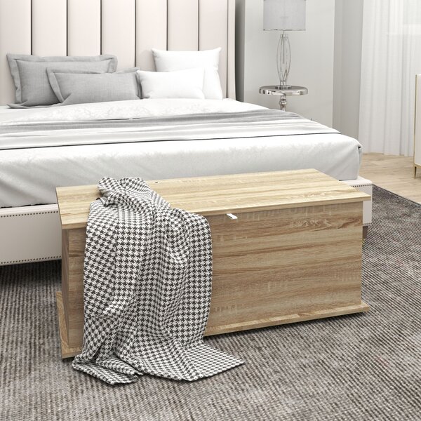 HOMCOM Cassapanca, panca da stoccaggio con coperchio ribaltabile e cerniere di sicurezza, 100 x 40 x 40 cm, naturale | Aosom Italy