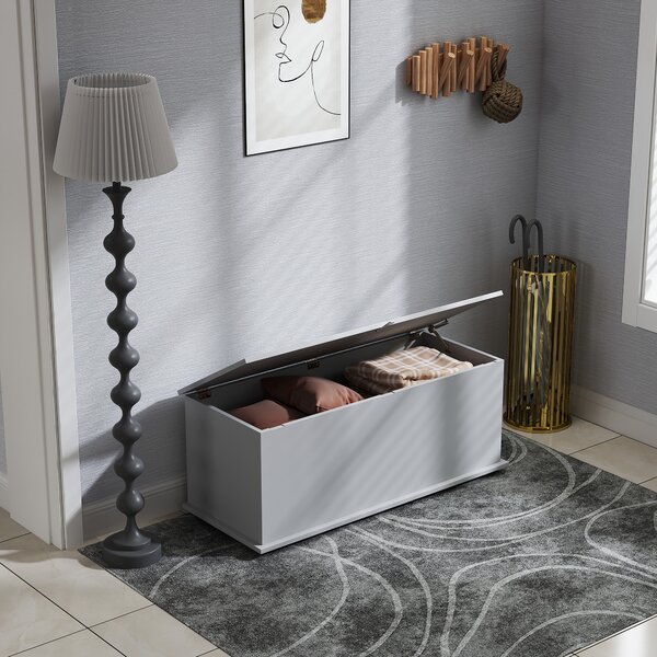 HOMCOM Baule contenitore, panca contenitore con coperchio ribaltabile e cerniere di sicurezza, 100 x 40 x 40 cm, grigio | Aosom Italy