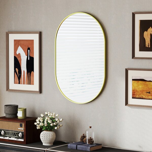 HOMCOM Specchio da Bagno Ovale 60x90 cm Specchio Decorativo da Parete con Cornice in Alluminio per Soggiorno Orizzontale o Verticale Dorato | Aosom Italy