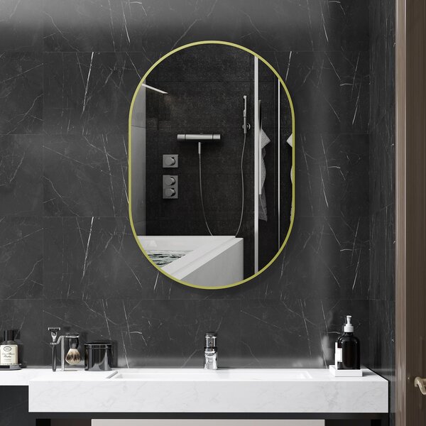 HOMCOM Specchio da Bagno Ovale 60x90 cm Specchio Decorativo da Parete con Cornice in Alluminio per Soggiorno Orizzontale o Verticale Dorato | Aosom Italy