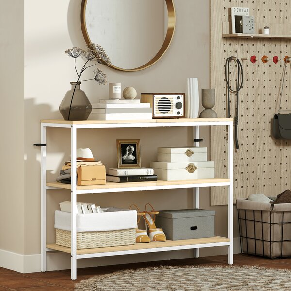 HOMCOM Console da Ingresso con 3 Ripiani Aperti e Gambe in Metallo per Corridoio Ingresso Soggiorno Camera da Letto Naturale e Bianco | Aosom Italy