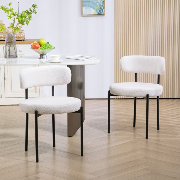 HOMCOM Set da 2 Sedie da pranzo, Imbottitura in fleece, Sedie con sedile imbottito, Gambe in metallo, Bianco crema | Aosom Italy