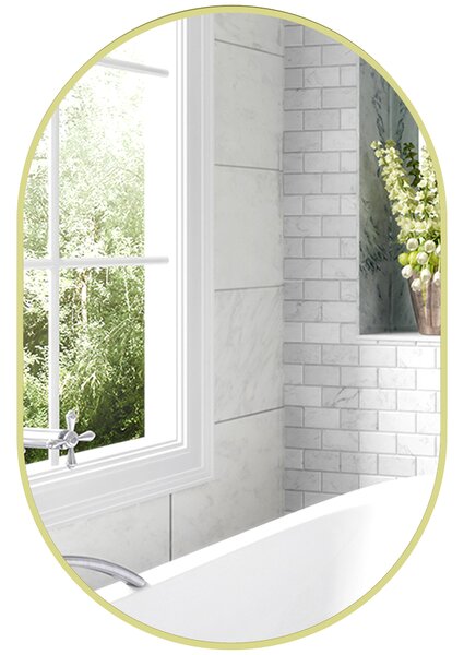 HOMCOM Specchio da Bagno Ovale 60x90 cm Specchio Decorativo da Parete con Cornice in Alluminio per Soggiorno Orizzontale o Verticale Dorato | Aosom Italy