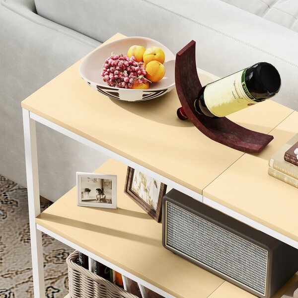 HOMCOM Console da Ingresso con 3 Ripiani Aperti e Gambe in Metallo per Corridoio Ingresso Soggiorno Camera da Letto Naturale e Bianco | Aosom Italy