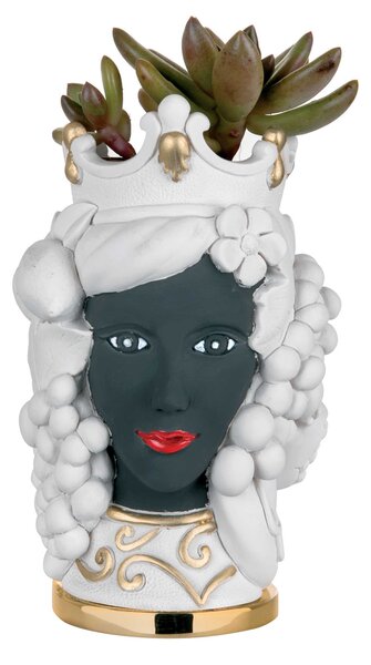 Bongelli Preziosi Testa di moro femminile media decorata a mano in stile moderno Marmorino Bianco/Nero