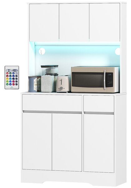 HOMCOM Buffet cucina mobile cucina alto con luce LED RGB, piano di lavoro, 6 porte, 2 cassetti, bianco | Aosom Italy