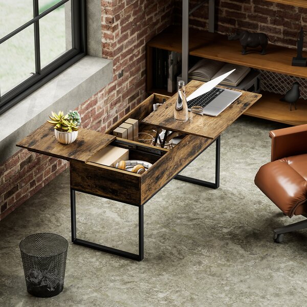 HOMCOM Tavolino da Salotto Sollevabile con Piano Scorrevole Chiusura Morbida Spazio Nascosto di Archiviazione 100x45x67 cm Marrone Rustico | Aosom Italy