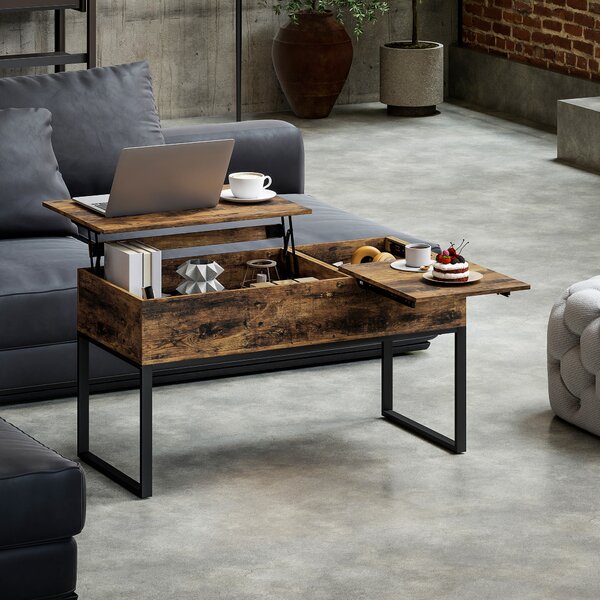 HOMCOM Tavolino da Salotto Sollevabile con Piano Scorrevole Chiusura Morbida Spazio Nascosto di Archiviazione 100x45x67 cm Marrone Rustico | Aosom Italy