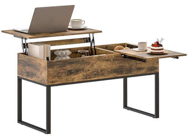 HOMCOM Tavolino da Salotto Sollevabile con Piano Scorrevole Chiusura Morbida Spazio Nascosto di Archiviazione 100x45x67 cm Marrone Rustico | Aosom Italy