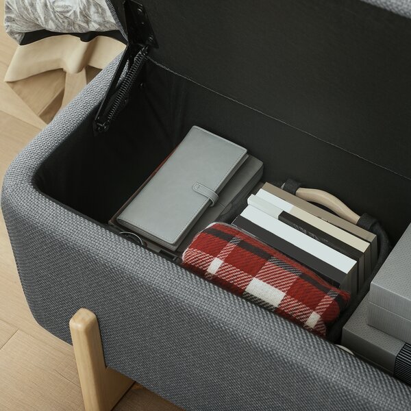 HOMCOM Pouf con Spazio di Archiviazione, Panca con Imbottitura in Schiuma, Tessuto Effetto Lino, 111 x 44 x 44,5 cm, Grigio scuro | Aosom Italy