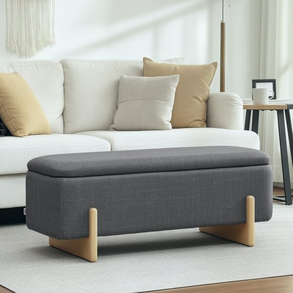 HOMCOM Pouf con Spazio di Archiviazione, Panca con Imbottitura in Schiuma, Tessuto Effetto Lino, 111 x 44 x 44,5 cm, Grigio scuro | Aosom Italy
