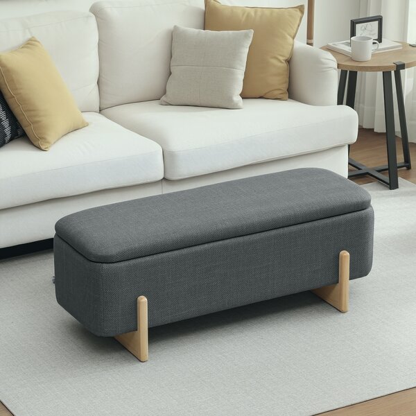 HOMCOM Pouf con Spazio di Archiviazione, Panca con Imbottitura in Schiuma, Tessuto Effetto Lino, 111 x 44 x 44,5 cm, Grigio scuro | Aosom Italy