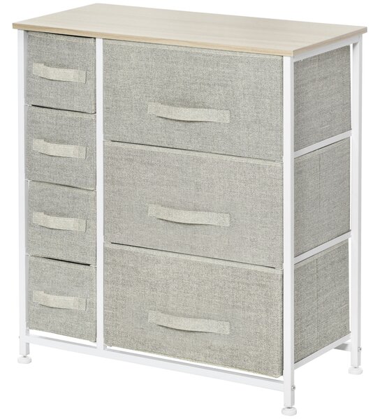 HOMCOM Comò 7 cassetti in tessuto, chiffonier, mobile portaoggetti moderno, struttura in acciaio, 63,5 x 30 x 71 cm, grigio | Aosom Italy