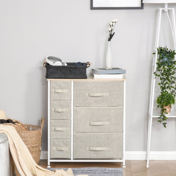 HOMCOM Comò 7 cassetti in tessuto, chiffonier, mobile portaoggetti moderno, struttura in acciaio, 63,5 x 30 x 71 cm, grigio | Aosom Italy