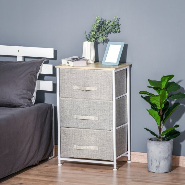 HOMCOM Comò moderno con 3 cassetti in tessuto, telaio in acciaio e truciolato, 45 x 30 x 71 cm, grigio | Aosom Italy
