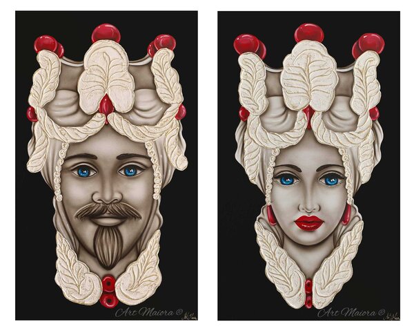 Art Maiora Quadro dipinto a mano su tela "Teste di moro" 110x65 set 2pz -