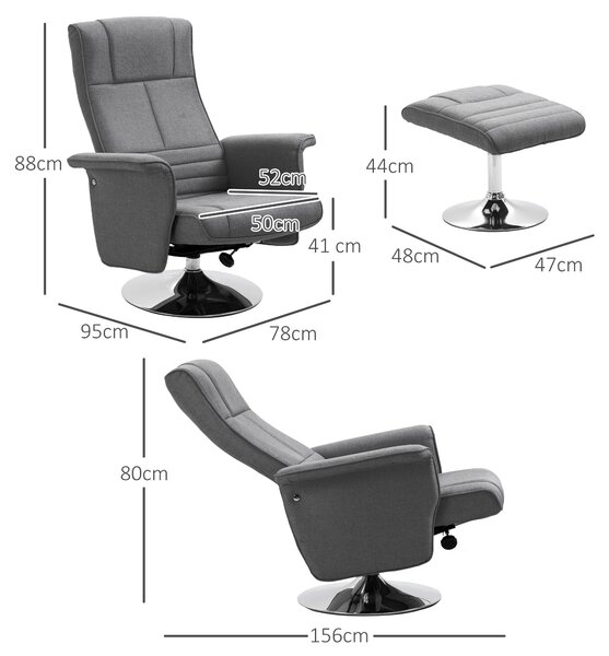HOMCOM Poltrona Massaggiante e Reclinabile con Poggiapiedi, in Tessuto Effetto Lino, 78x90x93 cm, Grigio Scuro | Aosom Italy