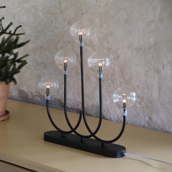 Markslöjd Portacandele Enys, nero/trasparente, ferro/vetro, a 5 luci, LED Enys, Nero, Soggiorno / Sala da pranzo, Metallo